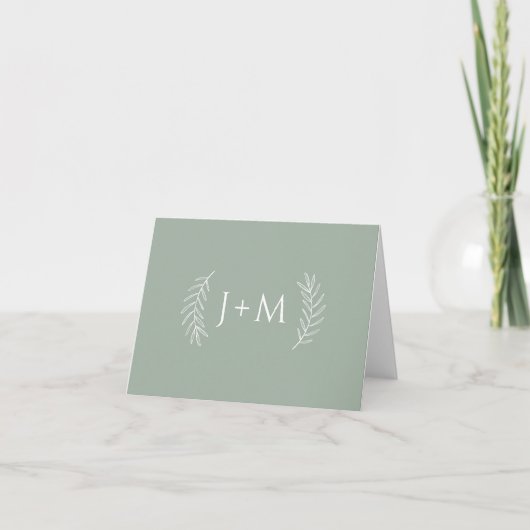 Carte De Remerciements Mariage vert Boho Sage Stationnaire (Devant)