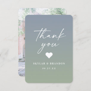 Carte De Remerciements Mariage vert doux Ombre Dusty bleu et feuille