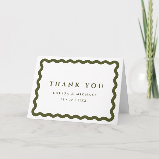 Carte De Remerciements Mariage vert et blanc Retro Wavy (Devant)