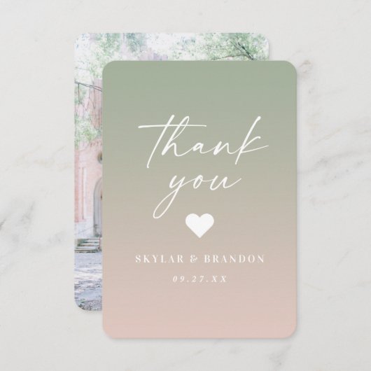 Carte De Remerciements Mariage vert et rose en poudre pour feuille Ombre  (Devant / Derrière)