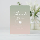 Carte De Remerciements Mariage vert et rose en poudre pour feuille Ombre (Debout devant)