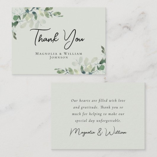 Carte de remerciements Mariage vert Eucalyptus Sag (Devant / Derrière)