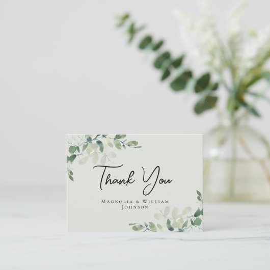 Carte de remerciements Mariage vert Eucalyptus Sag (Debout devant)