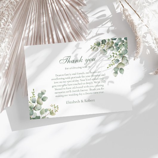 Carte De Remerciements Mariage vert moderne Eucalyptus