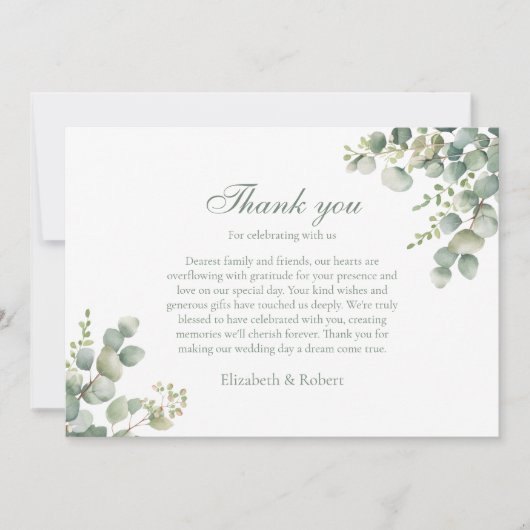 Carte De Remerciements Mariage vert moderne Eucalyptus (Devant)