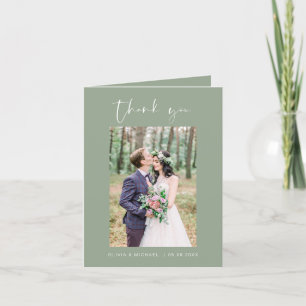 Carte De Remerciements Mariage Vert Sauge Remerciement Photo Minimaliste