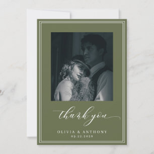 Carte De Remerciements Mariage Vertical Photo Argent Vieux Vert Olive