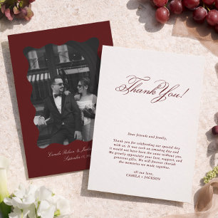 Carte De Remerciements Mariage victorien ivoire et Bourgogne