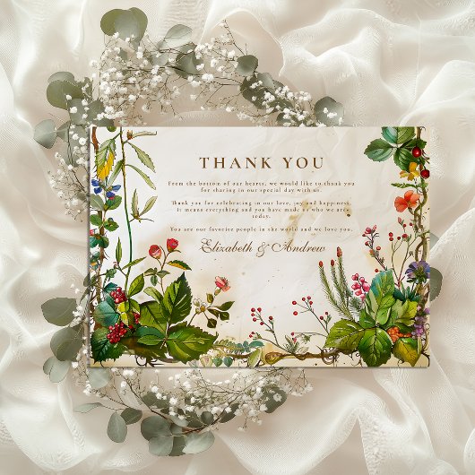Carte De Remerciements Mariage vintage Forest Berry