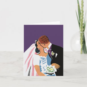 Carte De Remerciements Mariage Vintage, Mariée et Mari Rétro s'embrassant