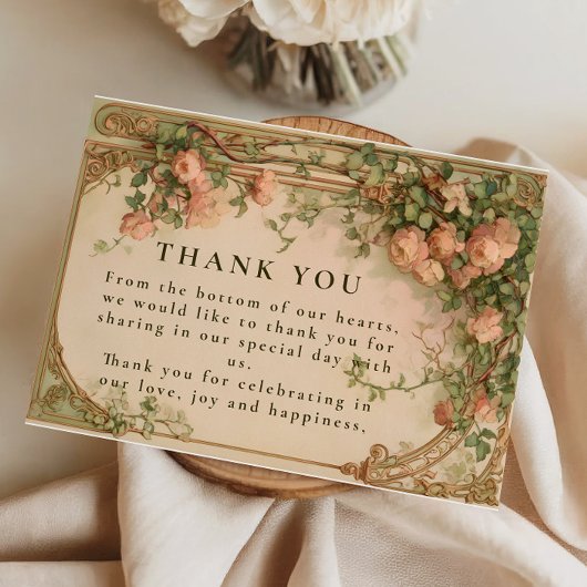 Carte De Remerciements Mariage Vintage Rose en Arc