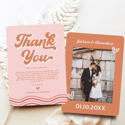 Carte de remerciements Mariage vintage rose orange