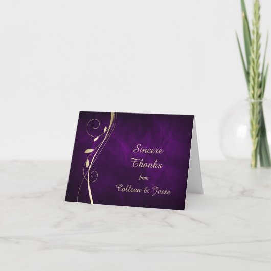 Carte de remerciements Mariage violet profond feui (Devant)