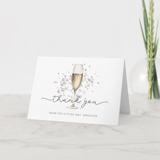 Carte De Remerciements Mariage Watercolor Perles & Prosecco (Devant)