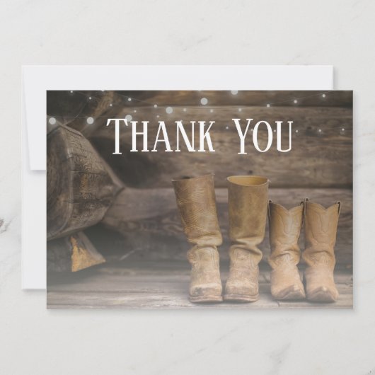Carte De Remerciements Mariage Western Cow-Boy Rustique Barn & Boots (Devant)