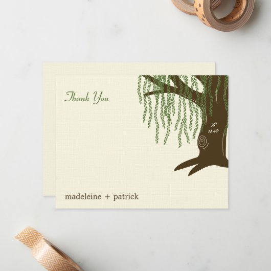 Carte de remerciements Mariage Willow Tree (Devant/Arrière en situation)