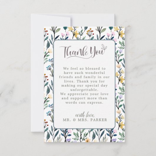 Carte De Remerciements Mariages de style manuscrit floral esthétique (Devant)