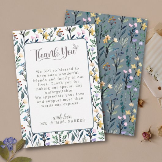 Carte De Remerciements Mariages de style manuscrit floral esthétique