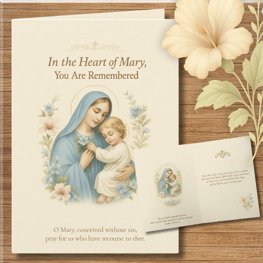Carte De Remerciements Marie et Bébé Jésus Fleurs bleues et bleues