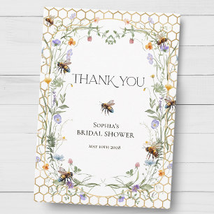 Carte De Remerciements Mariée à l'abeille Fleurs sauvages Nid d'abeille E