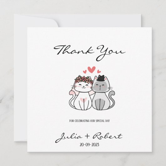 Carte De Remerciements Mariée De Chat Cute Et Mariage De Groom (Devant)