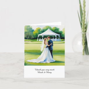Carte De Remerciements Mariée et marié golfeur Golf terrain de golf aquar