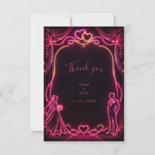 Carte De Remerciements Mariée groom mariage amour néon rose