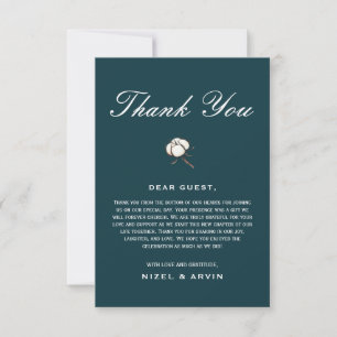 Carte De Remerciements Mariée Marié Coton Vert Profond Élégant Mariage