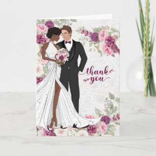 Carte De Remerciements Mariée Métisse Marié Plum Blanc Mariage