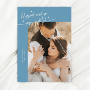 Carte De Remerciements Mariés et reconnaissants Photo de mariage Denim bl