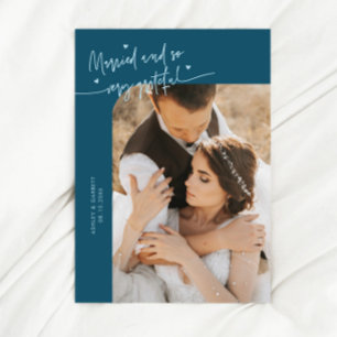 Carte De Remerciements Mariés et reconnaissants Photo de mariage sarcelle