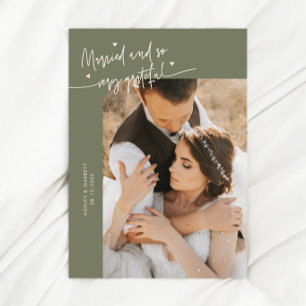 Carte De Remerciements Mariés et reconnaissants Photo de mariage Vert sau