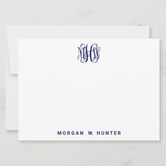 Carte De Remerciements Marine 3 Monogramme Initial de Vigne Script DIY Fo
