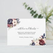 Carte De Remerciements Marine bleu Bourgogne crème Mariage de verdure fle (Debout devant)