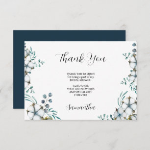 Carte De Remerciements Marine bleu Cotton fleurs eucalyptus Fête des mari