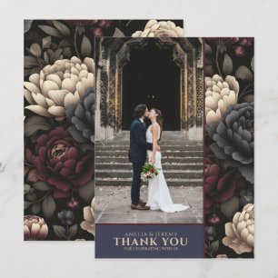 Carte De Remerciements Marine Blue & Burgundy Moody Floral