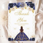 Carte De Remerciements Marine Blue Floral Princess Quinceañera