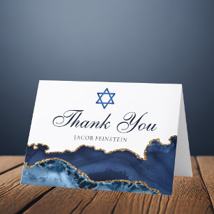Carte De Remerciements Marine Blue Gold Agate Personnalisé Bar Mitzvah