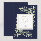 Carte De Remerciements Marine Blue Modern Funeral Memorial Vert (Devant / Derrière)