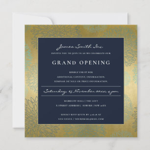 CARTE DE REMERCIEMENTS MARINE BLUE OR DAHLIA FLORAL GRAND OUVERT INVITATI