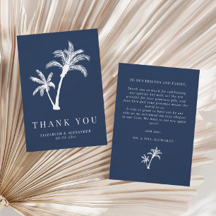Carte De Remerciements Marine Blue Palm Tree Plage tropicale Mariage