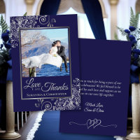 Marine Blue & Silver Curls Photo & Note Mariage