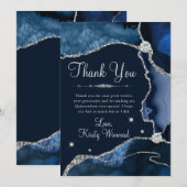 Carte De Remerciements Marine Blue & Silver Faux Parties scintillant Agat (Devant / Derrière)