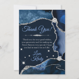 Carte De Remerciements Marine Blue & Silver Faux Parties scintillant Agat