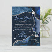 Carte De Remerciements Marine Blue & Silver Faux Parties scintillant Agat (Debout devant)