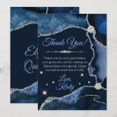 Carte De Remerciements Marine Blue & Silver Faux Parties scintillant Agat (Devant / Derrière)