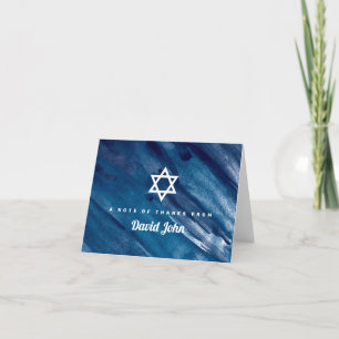 Carte De Remerciements Marine Blue Watercolor Star de David Bar Mitzvah