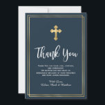 Carte De Remerciements Marine de Script moderne et Baptême bleu or<br><div class="desc">Moderne minimaliste Élégant Marine bleu baptême et baptême vous remercient cartes. Envoyez des remerciements à votre famille et à vos amis avec cette carte à plat moderne et personnalisée. Il comporte un script "Merci" écrit à la main, autour d'un cadre double fausse feuille d'or sur arrière - plan de marine....</div>