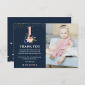 Carte De Remerciements Marine enchanteresse et florale rose 1er anniversa (Devant / Derrière)