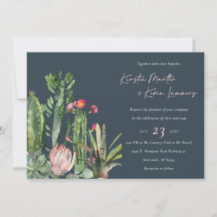 Carte De Remerciements Marine Floral Desert Cactus Foliage Mariage Invite
